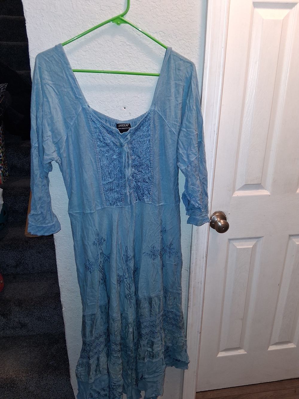 Sakkas Sky Blue Embroidered Fairy Dress with Tie